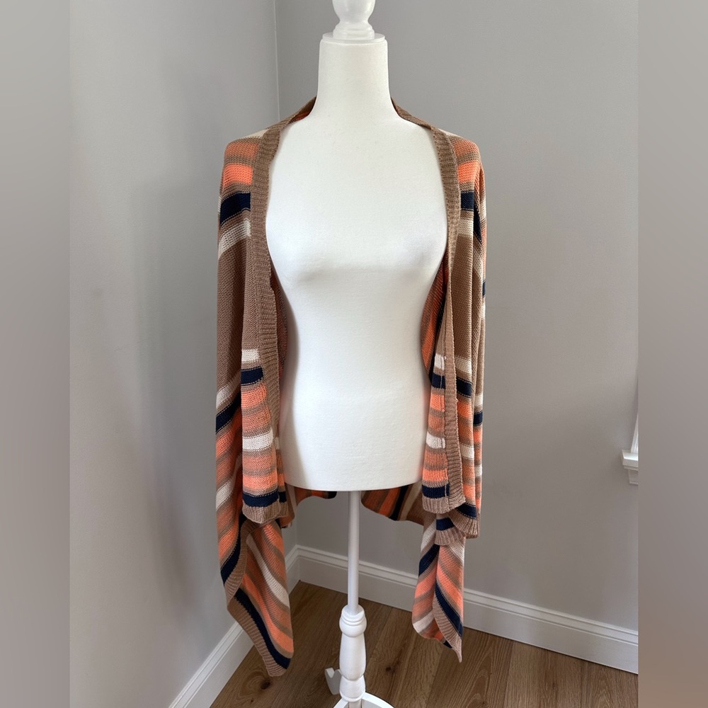 Say What?  Pretty striped cardigan. Orange, brown, tan, cream colors. Size L